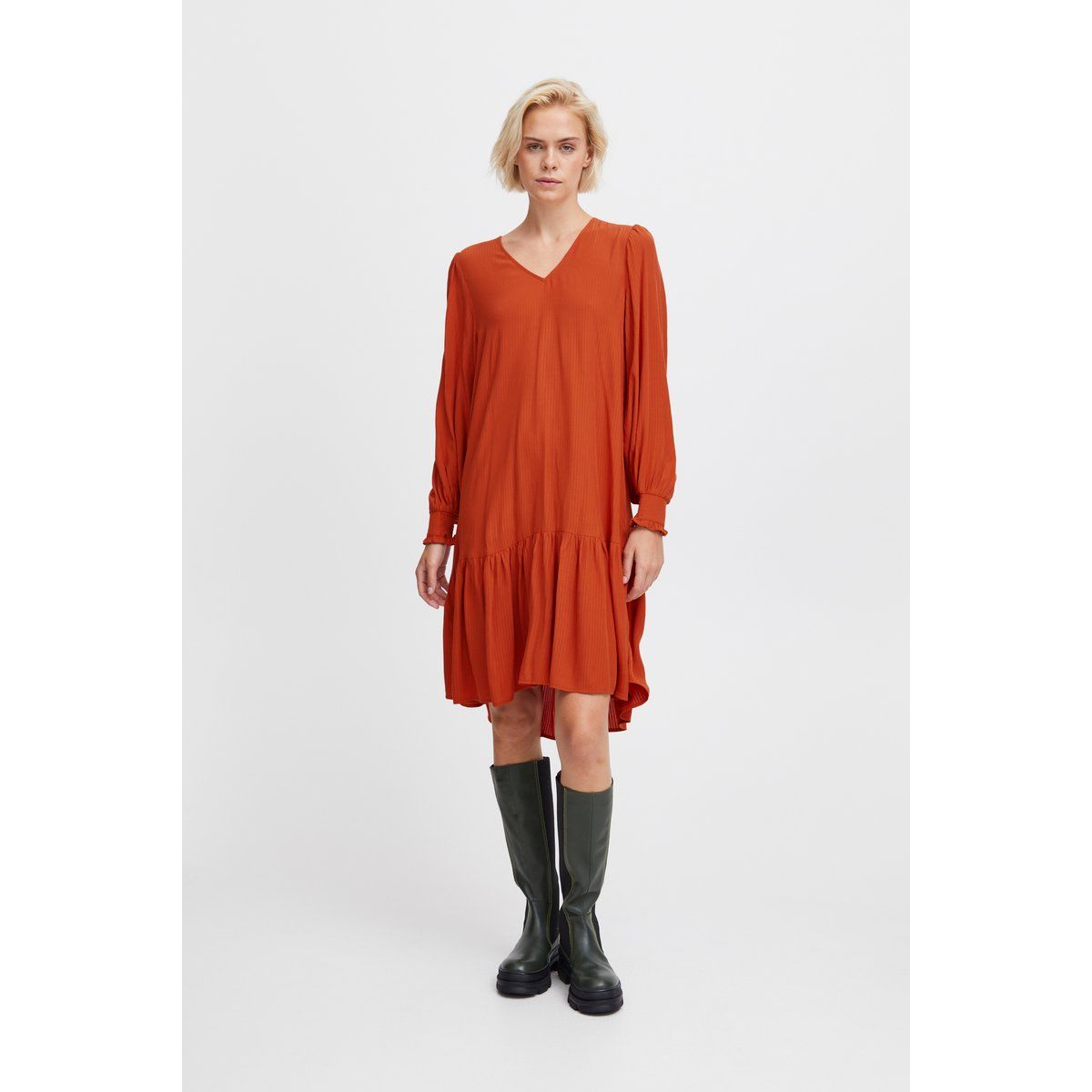 Locker geschnittenes V-Ausschnitt-Kleid