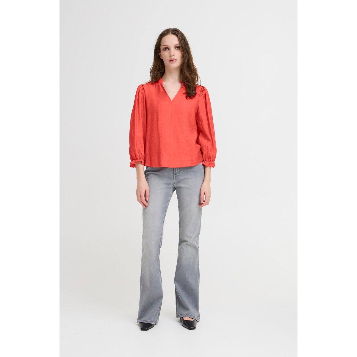 V-Ausschnitt Bluse mit Puffärmeln