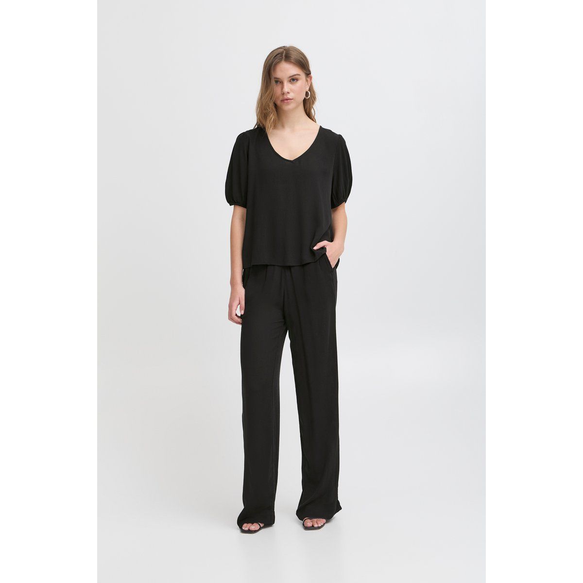 Elegante V-Ausschnitt-Bluse mit Puffärmeln