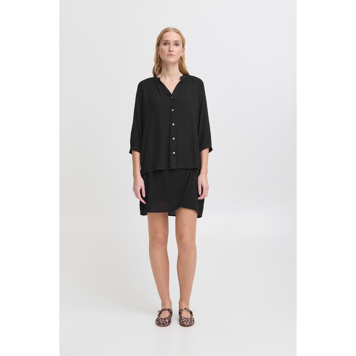 Lockere Crinkle-Bluse mit 3/4-Ärmeln