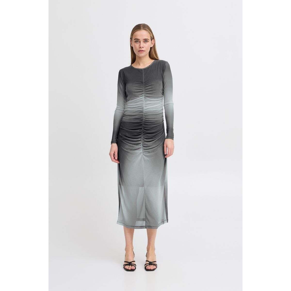 Gerafftes Mesh-Midikleid mit Farbverlauf