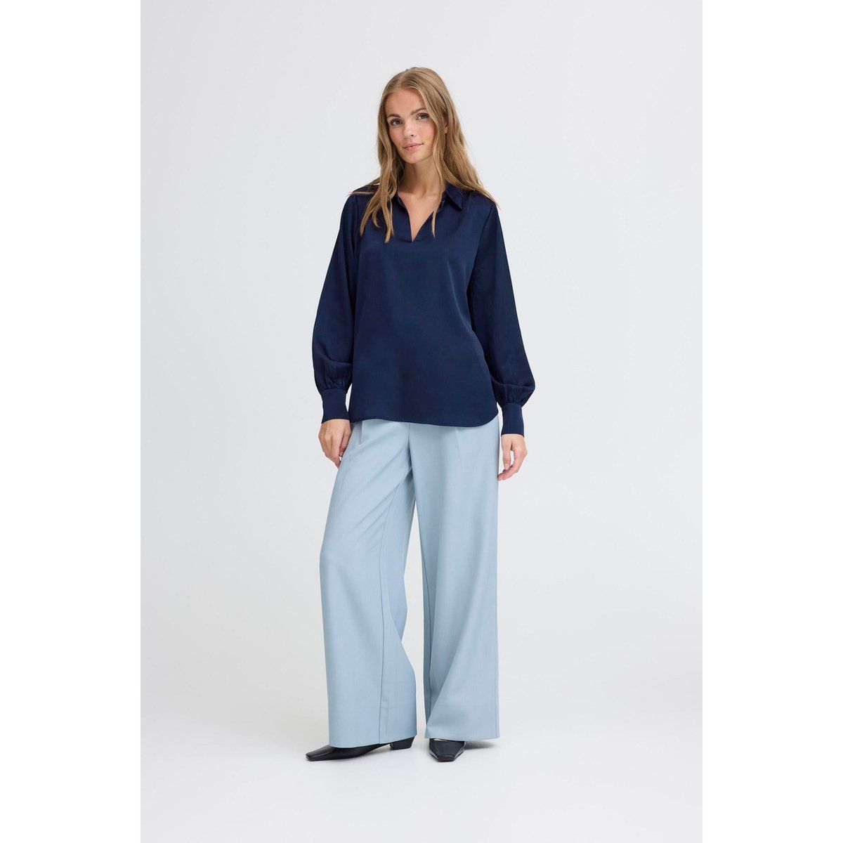Lockere V-Ausschnitt Bluse mit Kragen