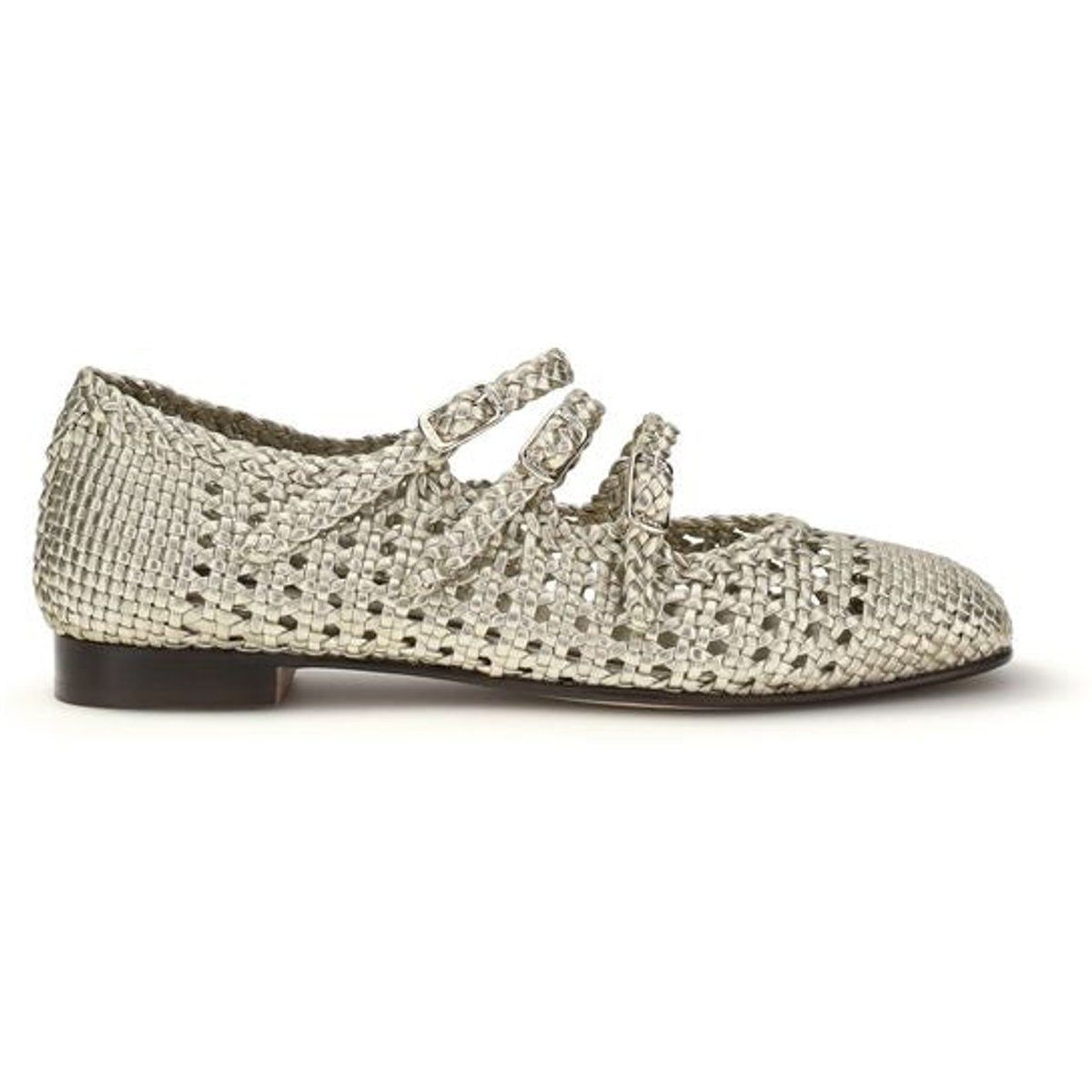 Geflochtene Metallic-Ballerinas mit Dreifachriemen