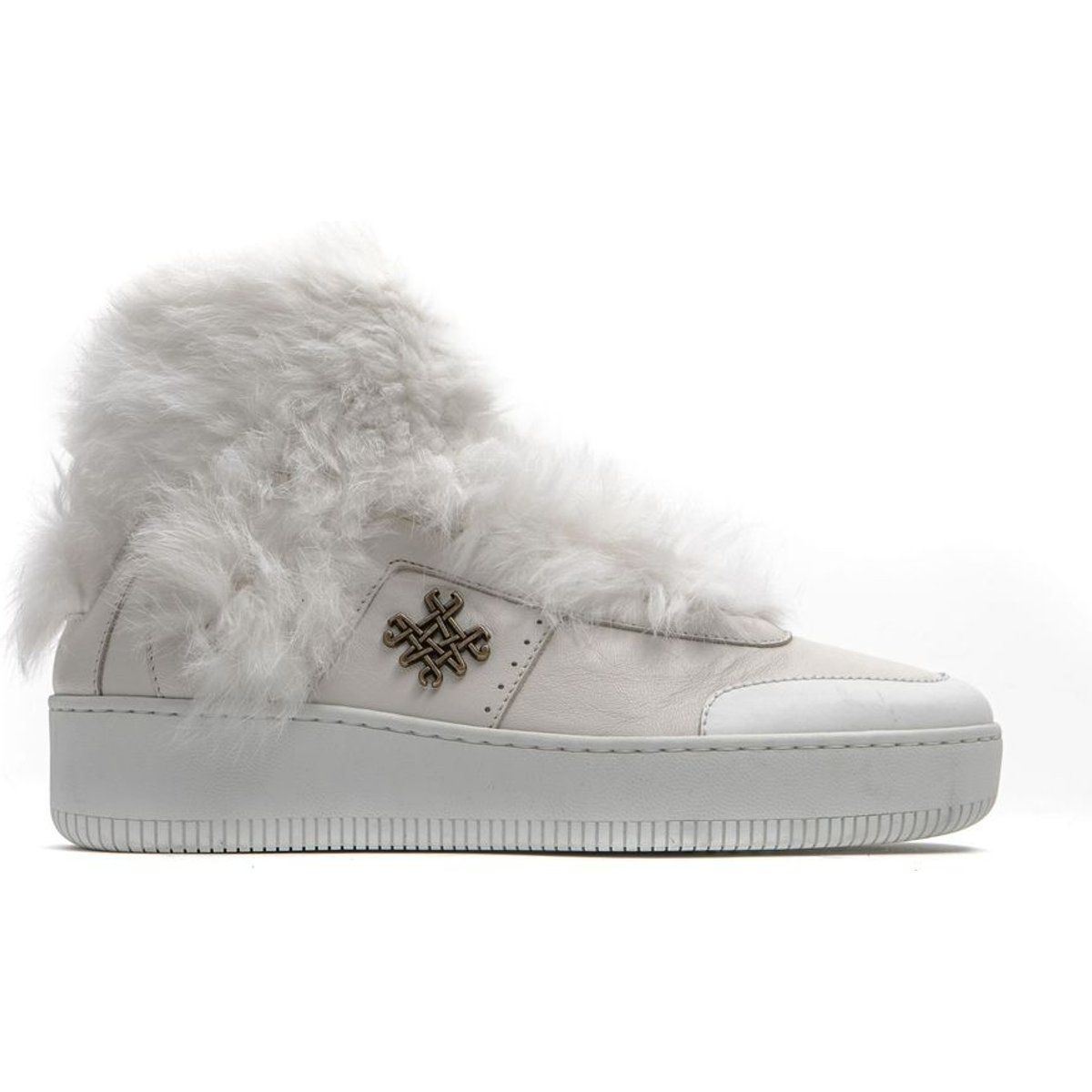 Klobige Plateau-Sneaker mit Pelzbesatz