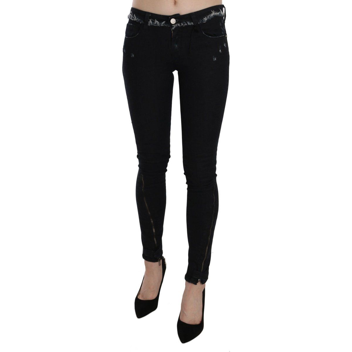 Low-Rise Skinny-Jeans mit Knöchel-Reißverschlüssen