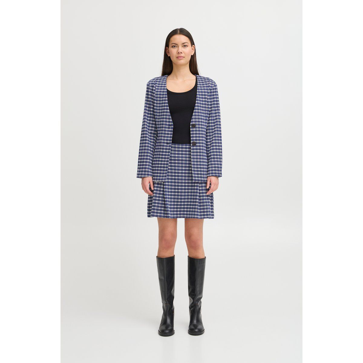 Strukturierter kragenloser Tweed-Blazer