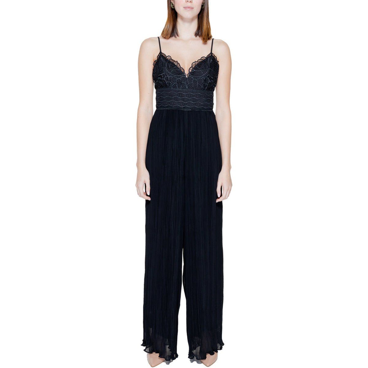 Plissierter Jumpsuit mit Spitzen-Oberteil