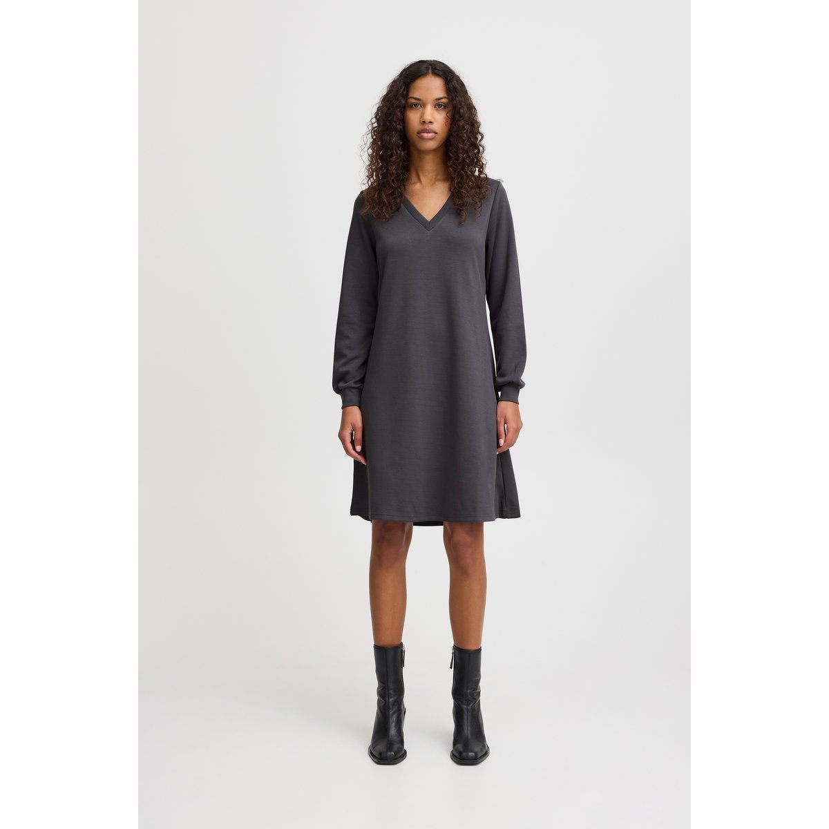 Minimalistisches V-Ausschnitt A-Linien-Jerseykleid