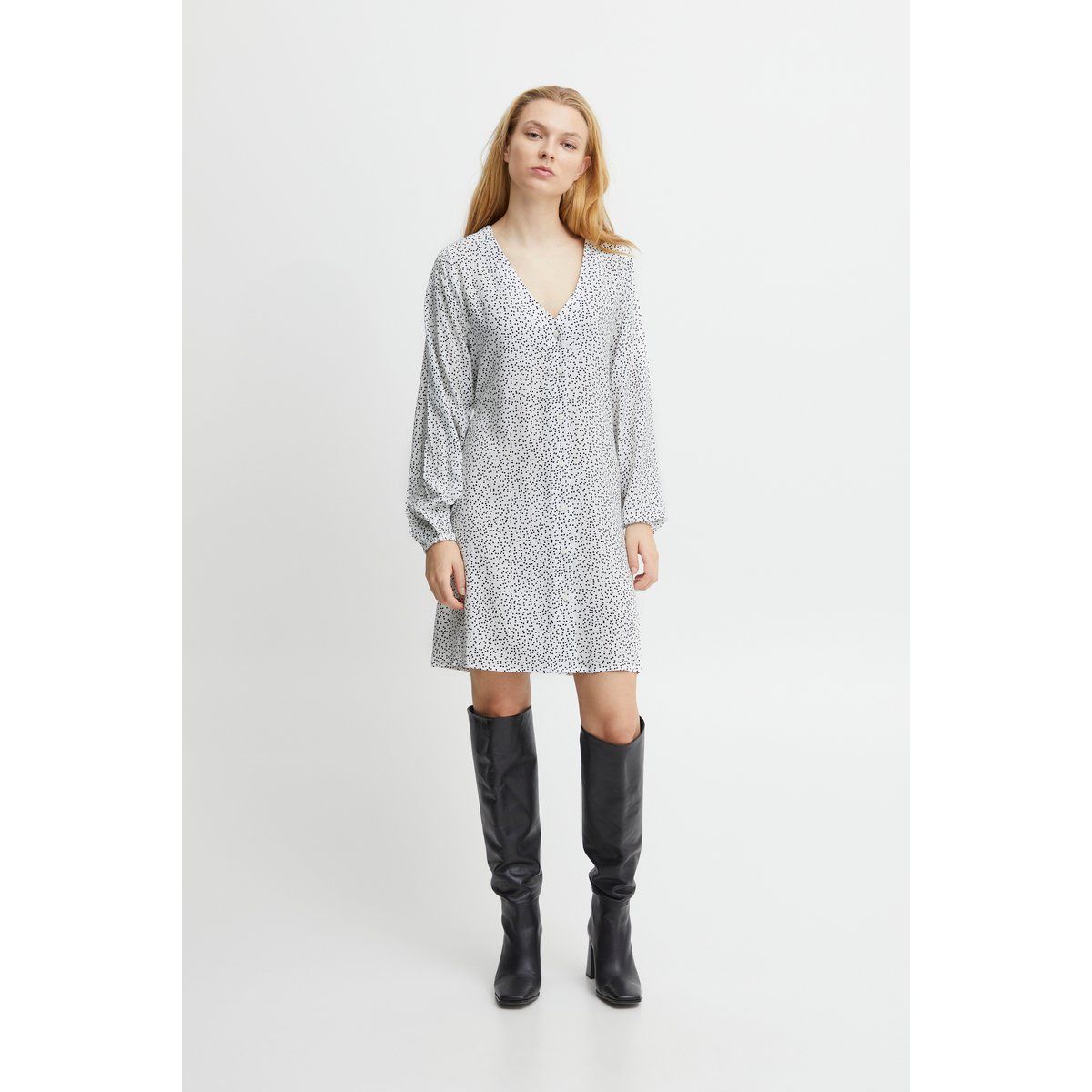 Minikleid mit V-Ausschnitt und Punktmuster
