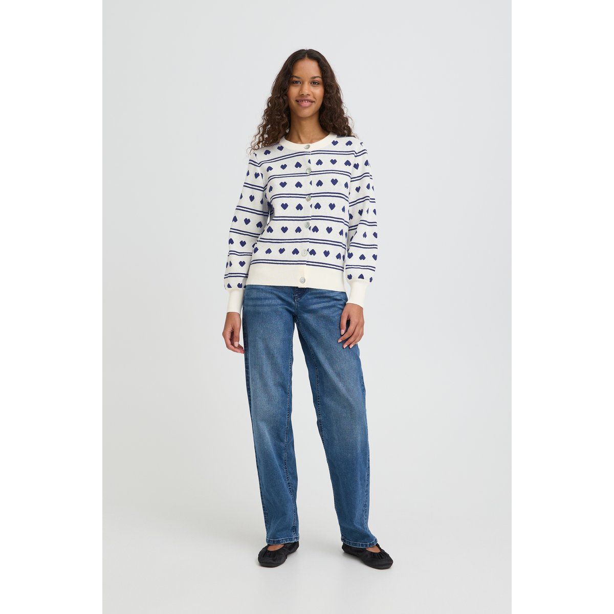 Cardigan mit Streifen und Herzmuster
