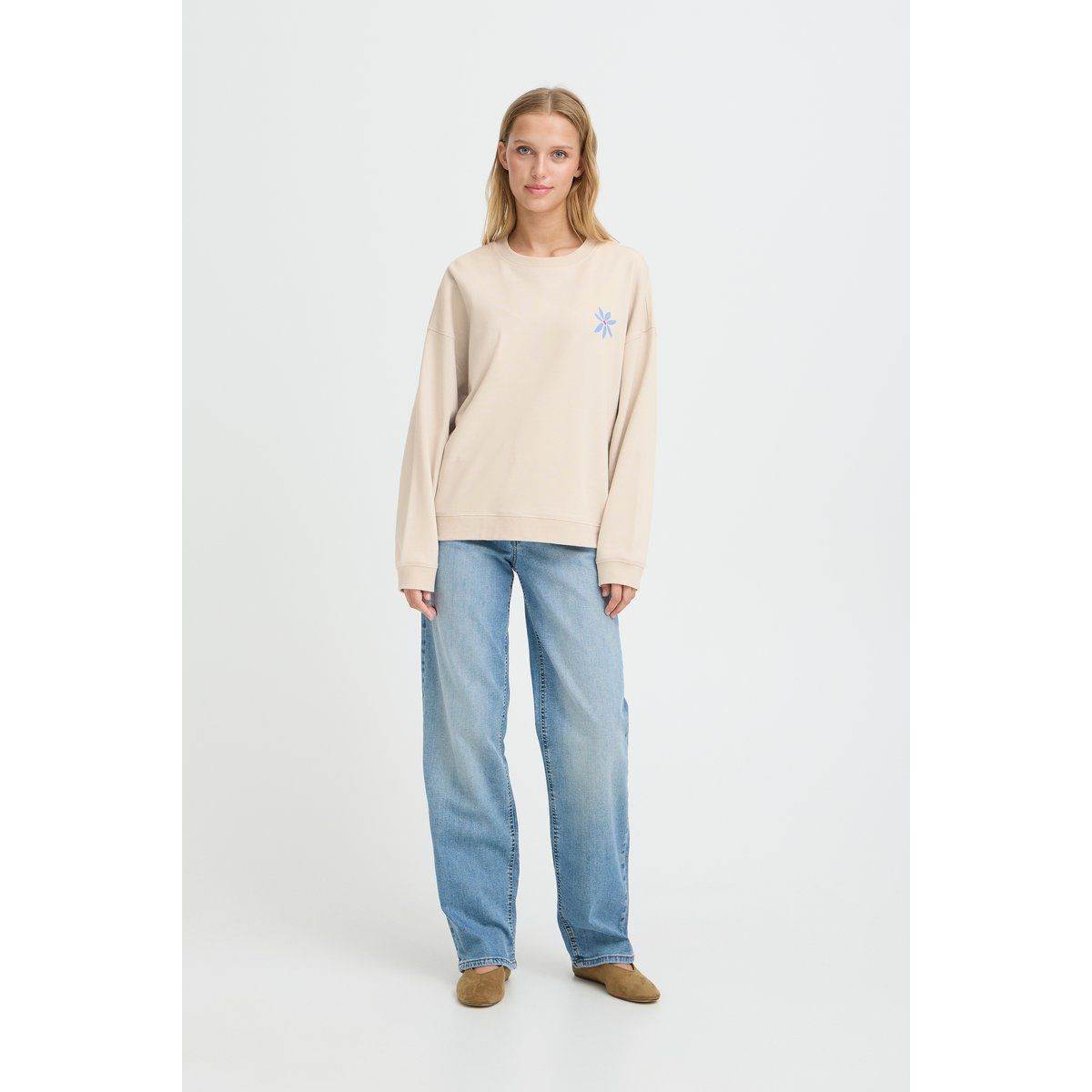 Minimalistisches Sweatshirt mit Blumenstickerei