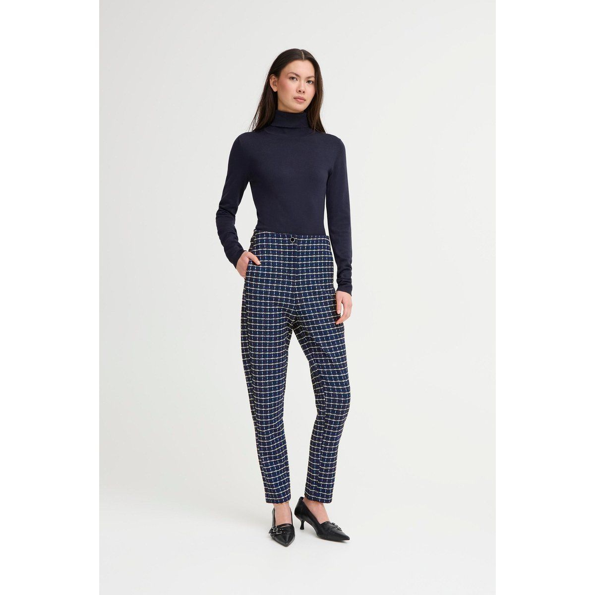 Karierte Slim-Fit Stoffhose