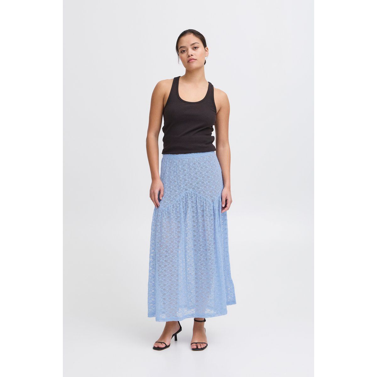 Gestufter Midirock aus floraler Spitze