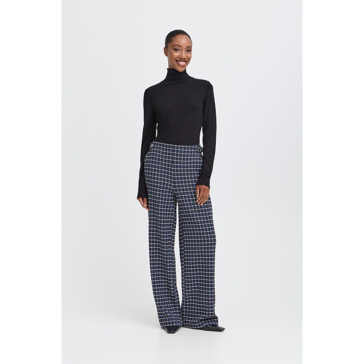 Karierte Weitbein-Hose mit hohem Bund