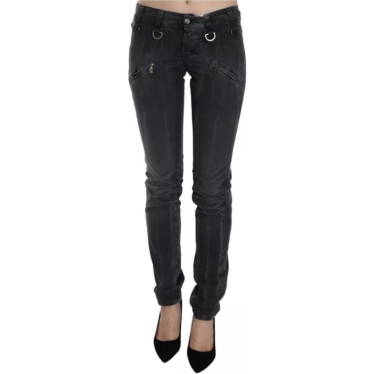 Hüftjeans im Skinny-Fit mit D-Ringen