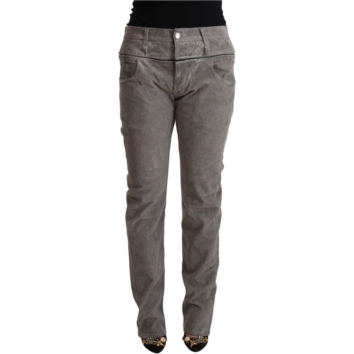 Cordhose mit hohem Bund und geradem Bein