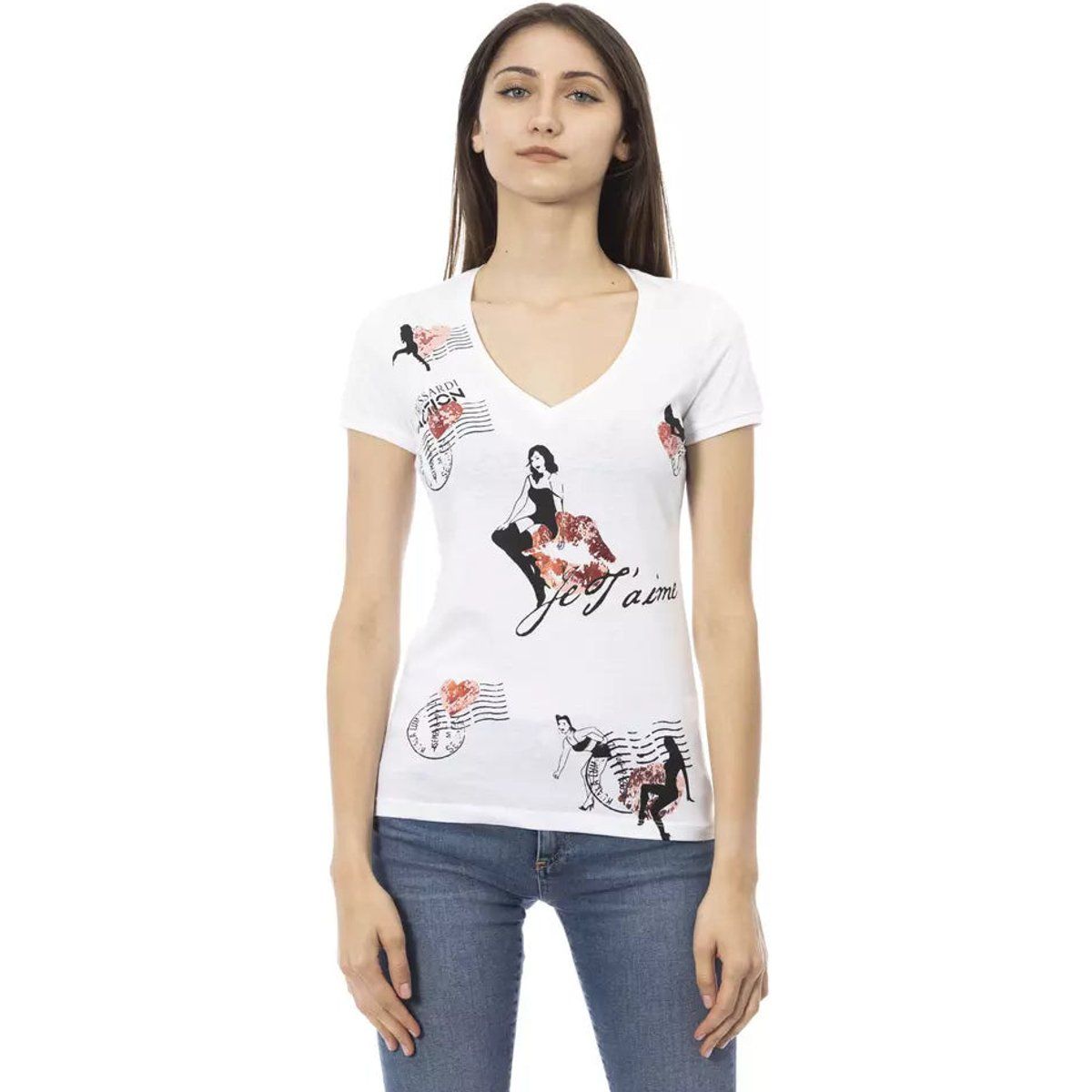 Grafik-V-Ausschnitt-Shirt mit Pin-up-Print