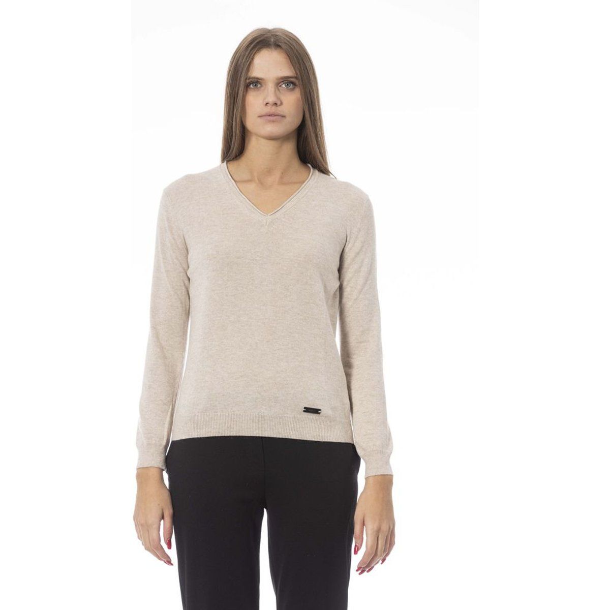 Klassischer gerippter V-Ausschnitt Pullover