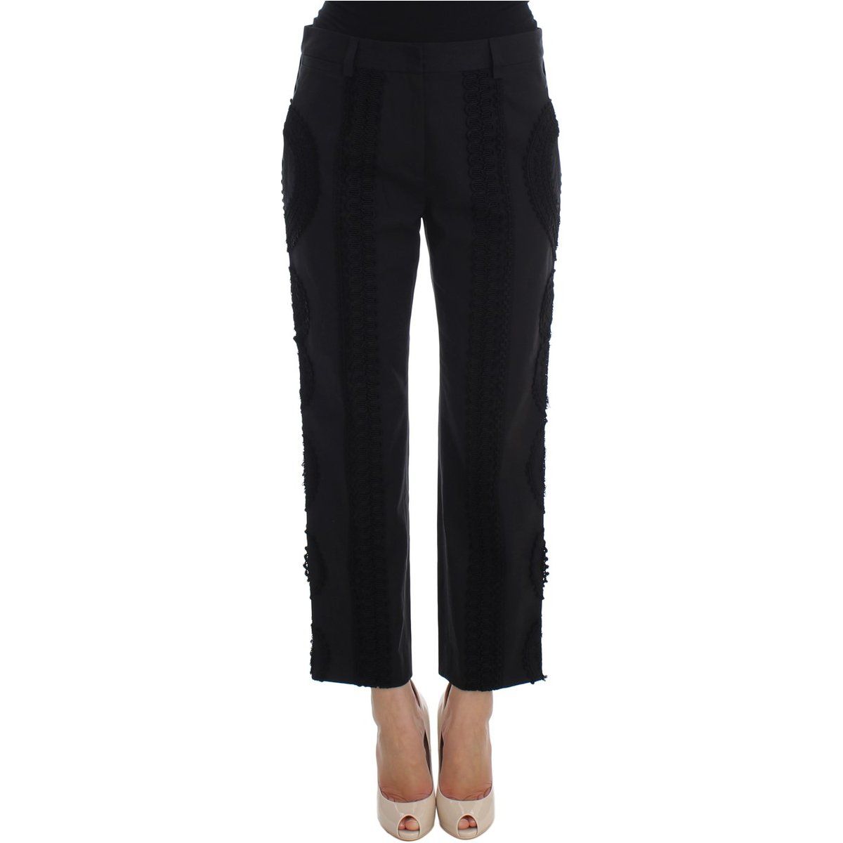 Verkürzte Hose mit Spitzen-Applikation
