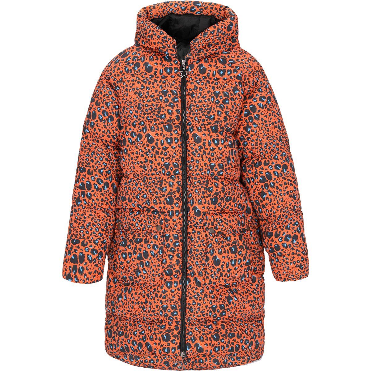 Langer Steppmantel mit Leopardenmuster