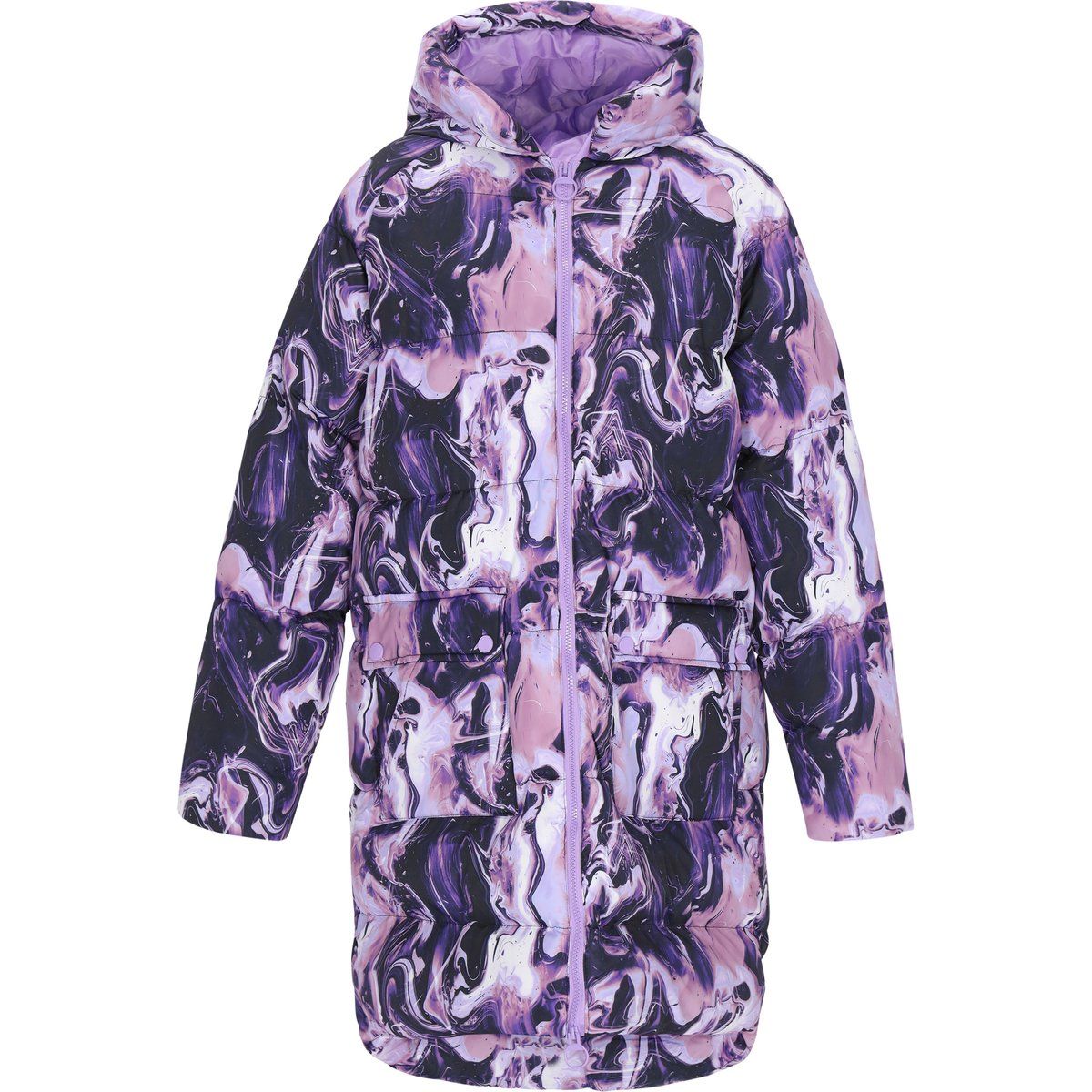Langer Puffer-Mantel mit Marmor-Muster
