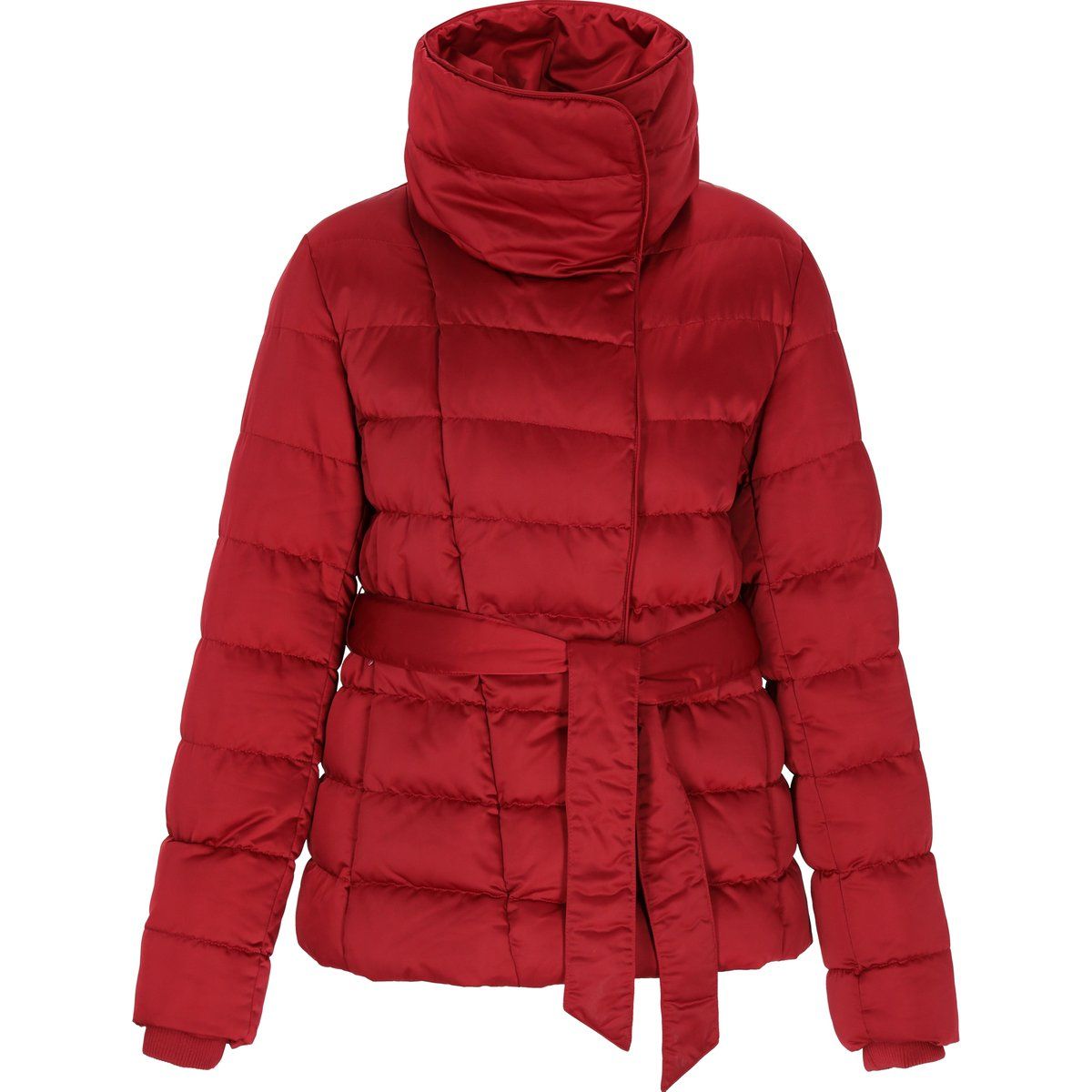 Gürtel-Steppjacke mit hohem Wickelkragen