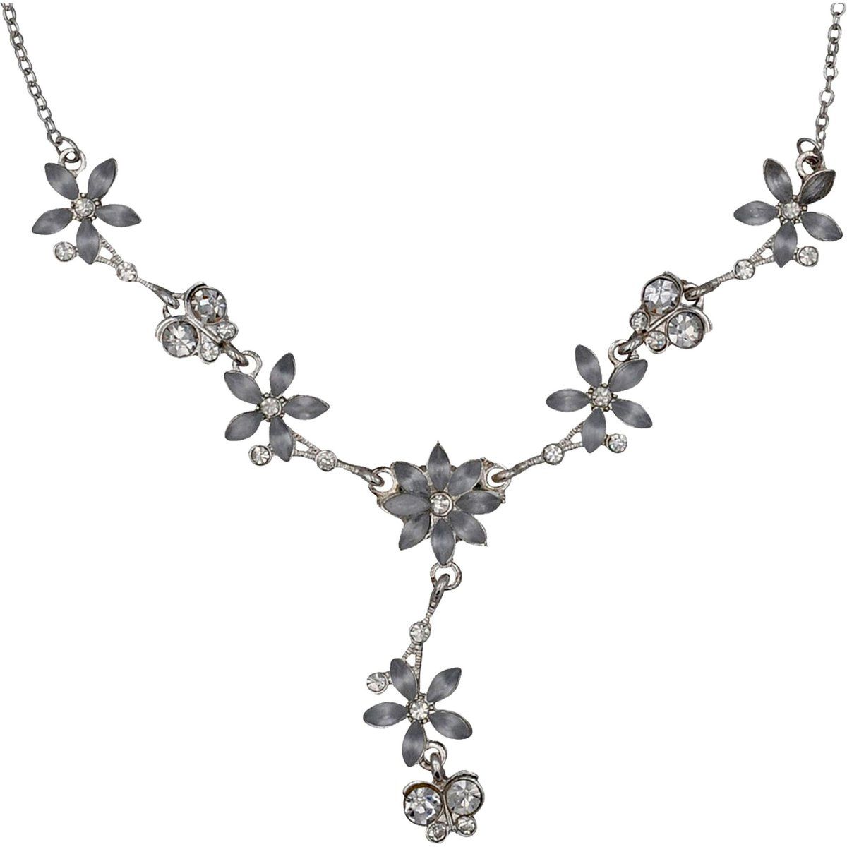 Y-Halskette mit Blumen und Schmetterlingen