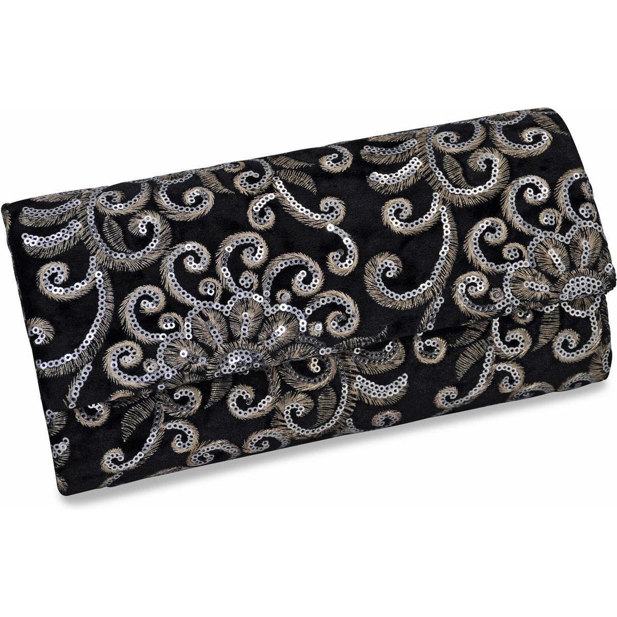 Elegante Samt-Clutch mit Paillettenstickerei