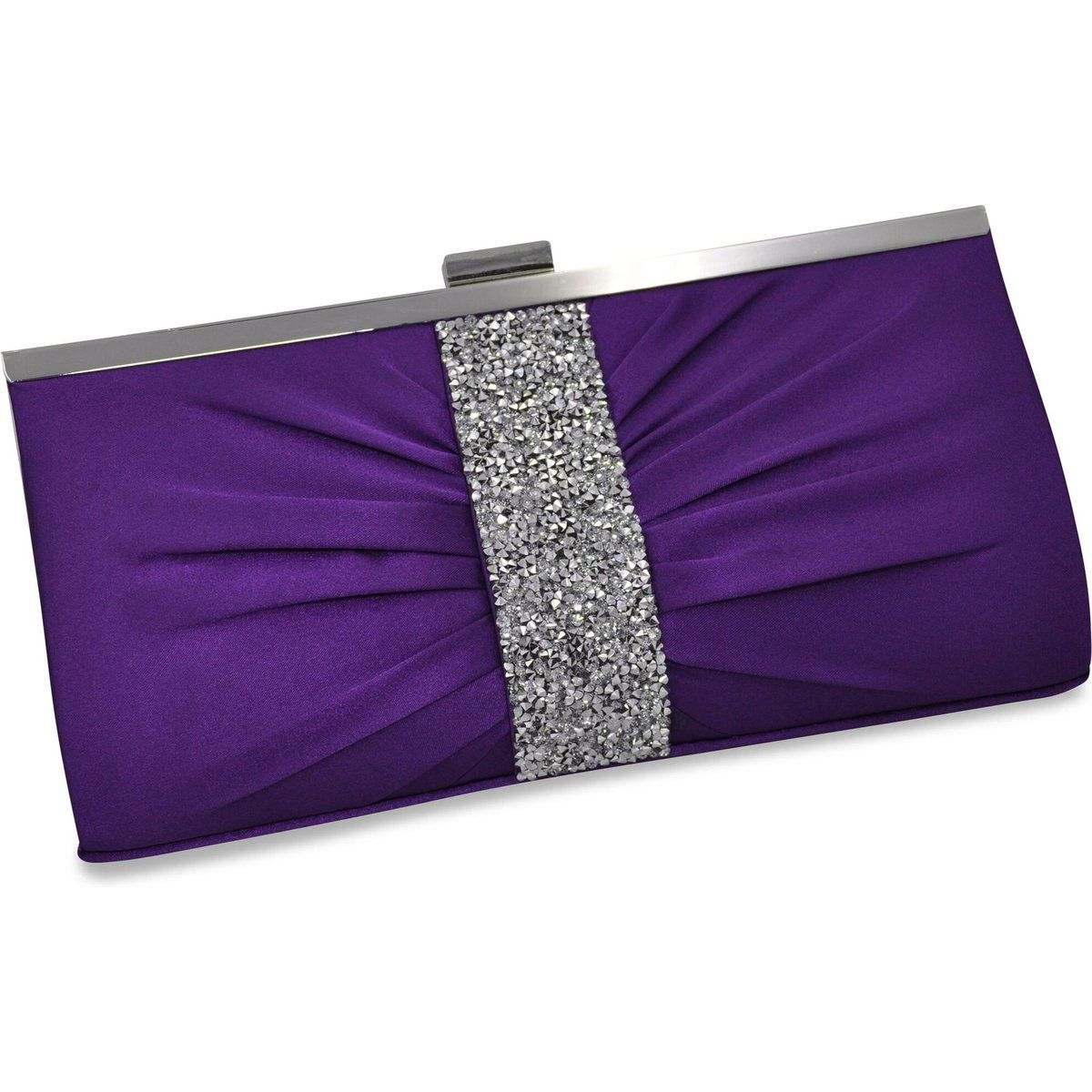 Elegante plissierte Satin-Clutch mit Strass