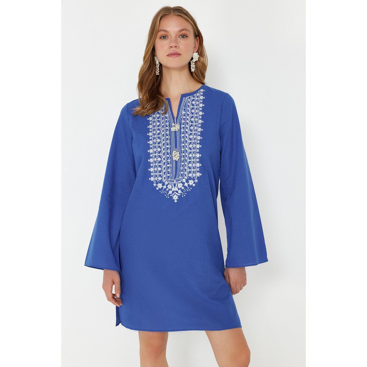 Besticktes Mini-Tunika-Kleid aus Baumwolle