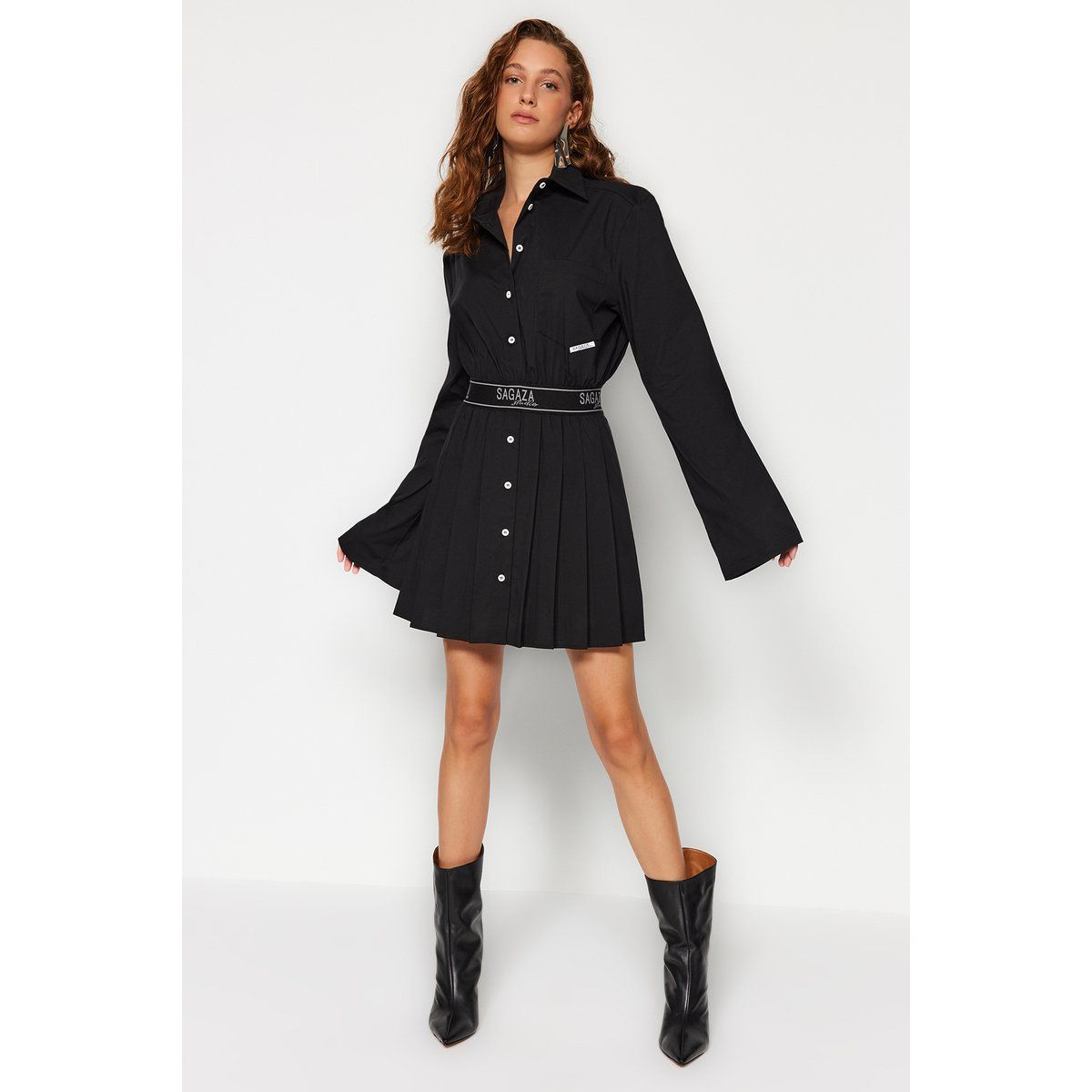 Plissee-Mini-Hemdkleid
