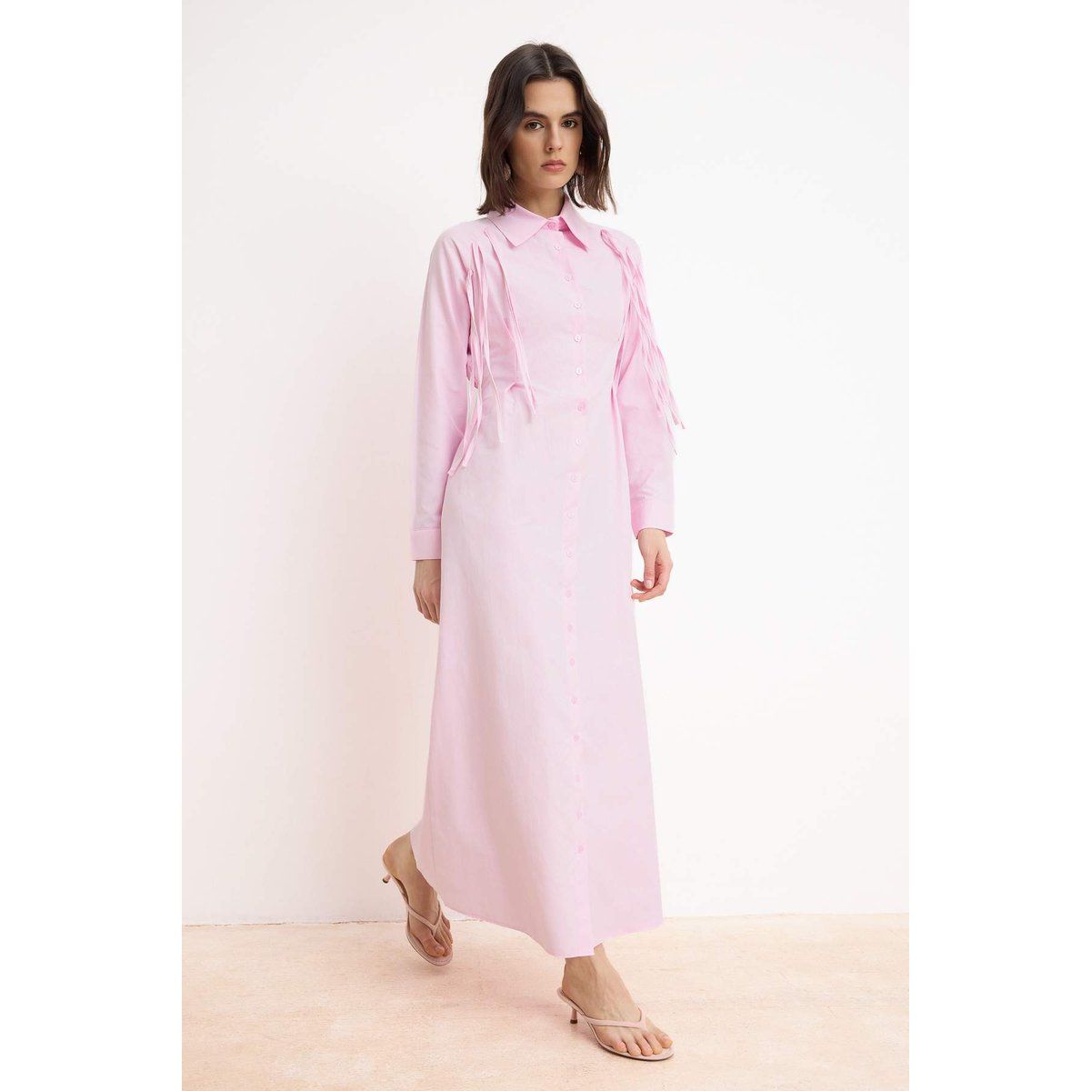 Maxi-Hemdkleid mit Fransendetails