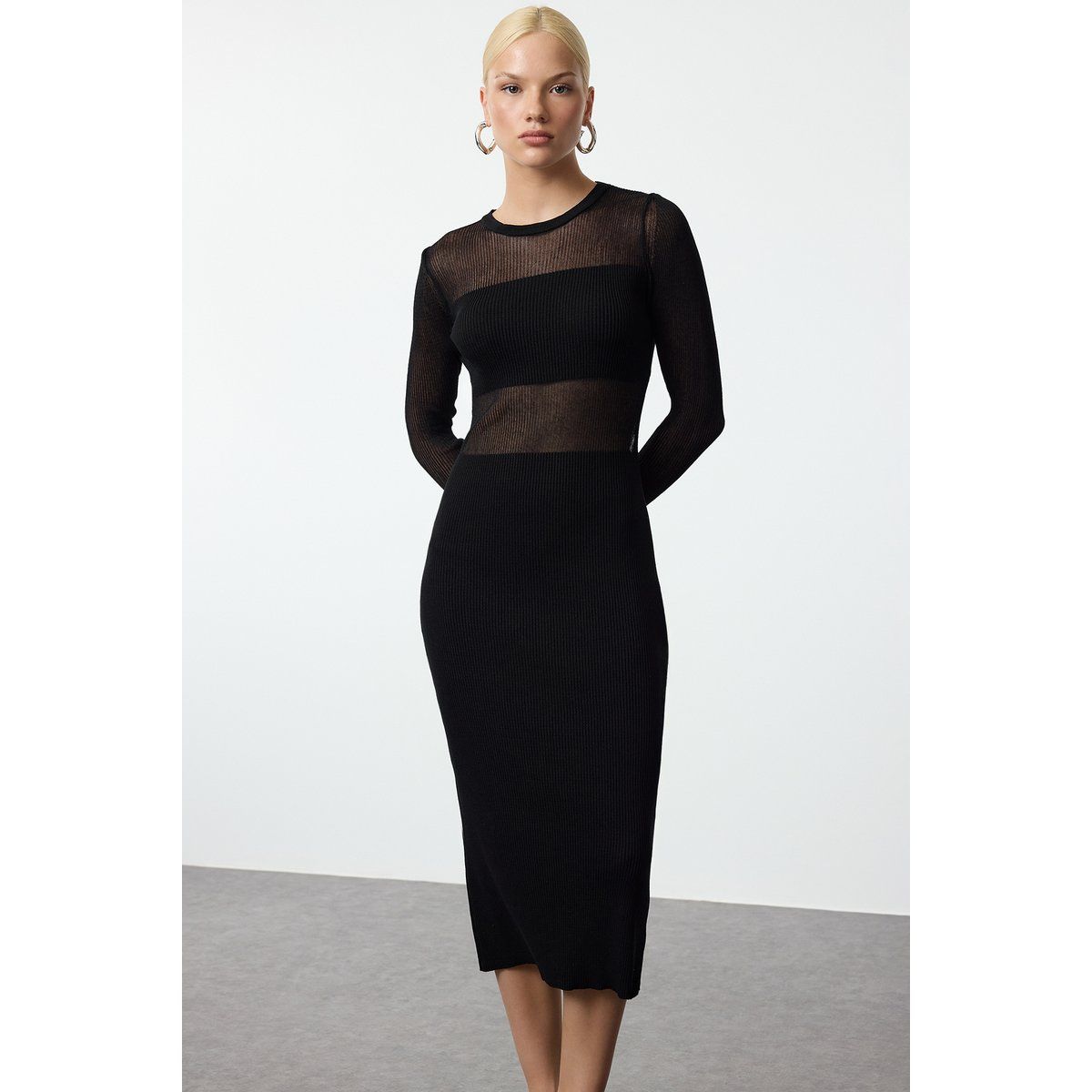 Maxikleid mit Rippstrick und Transparenz
