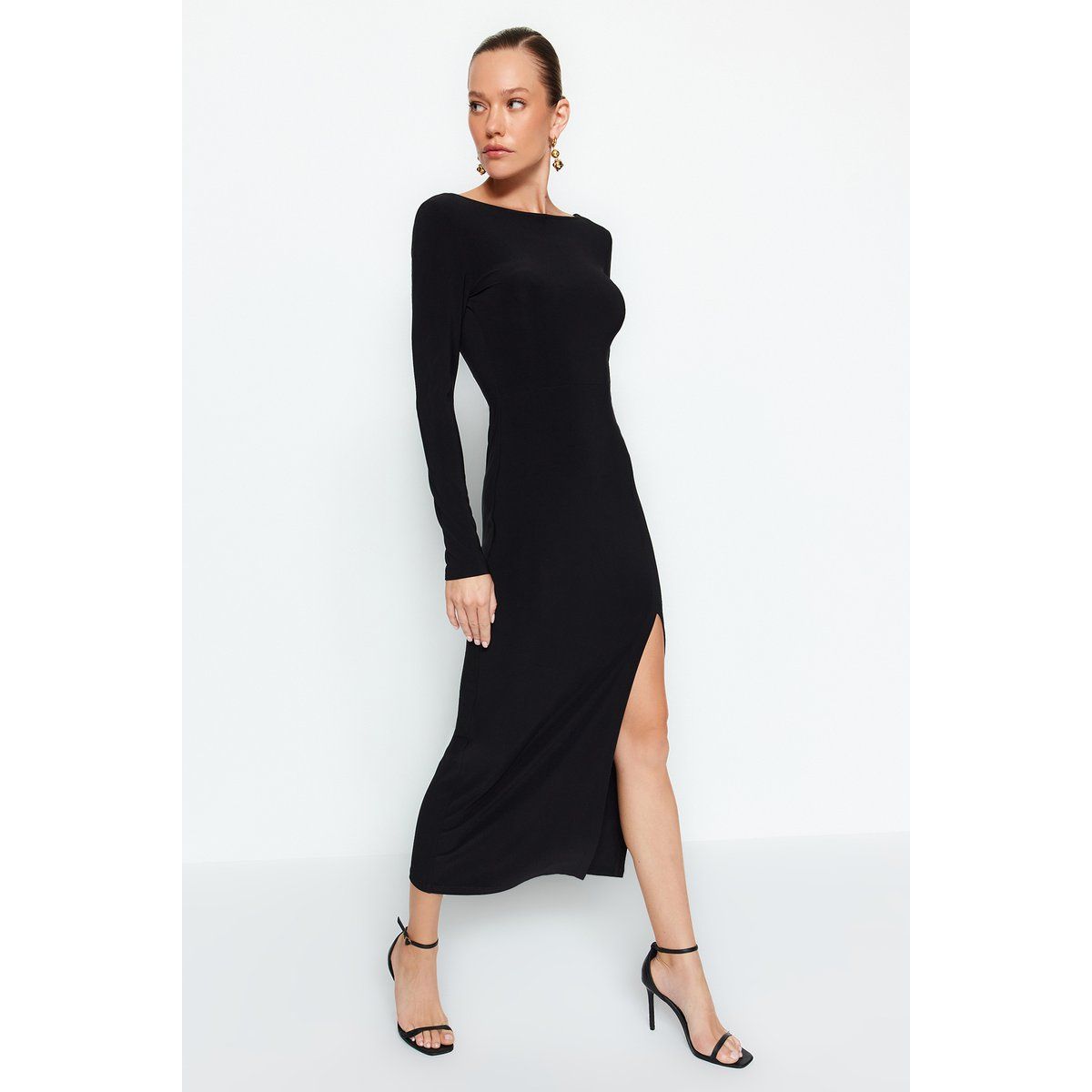 Langarm-Maxikleid mit Beinschlitz