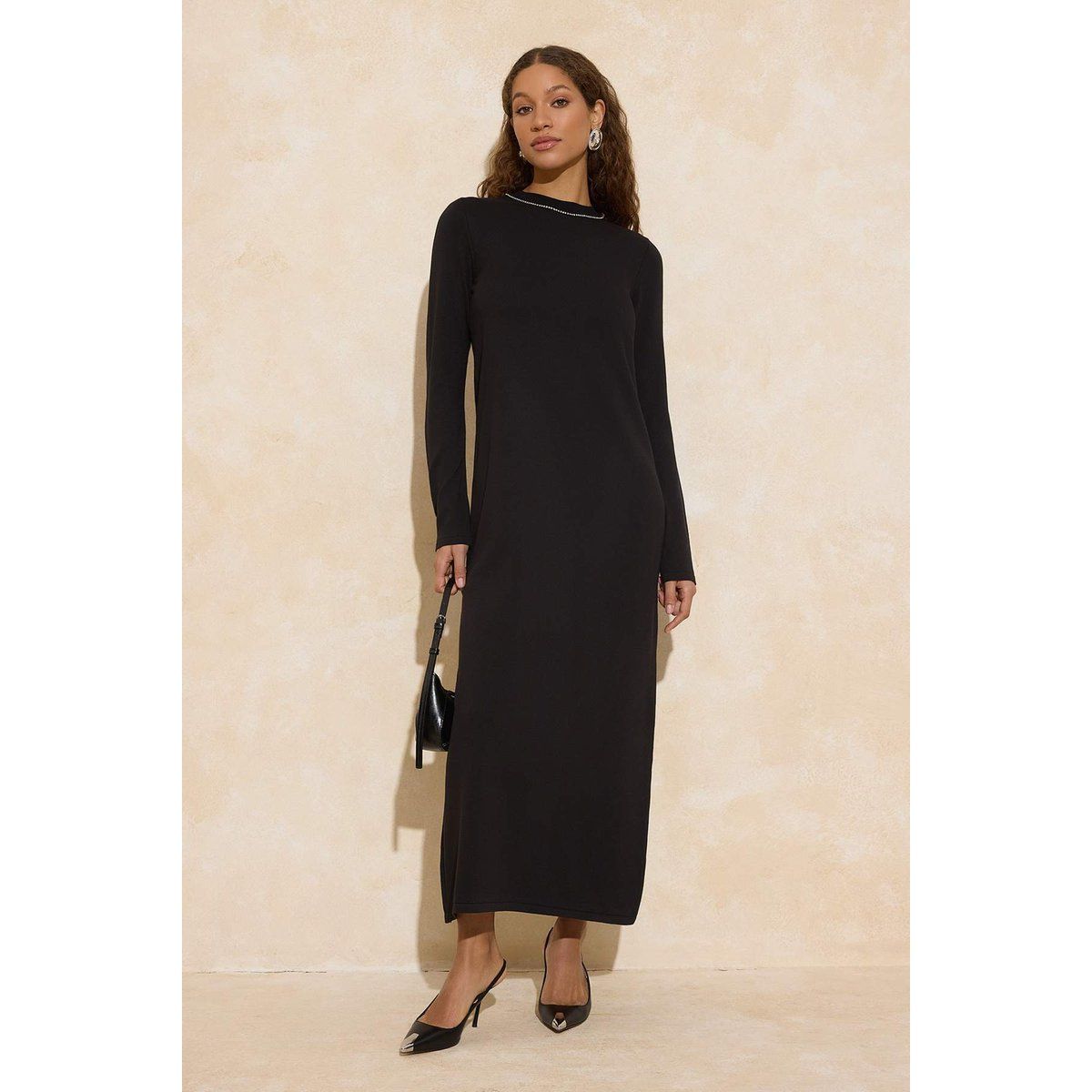 Strick-Maxikleid mit Strass-Besatz