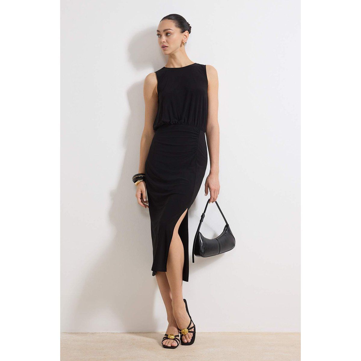 Elegantes ärmelloses Midikleid mit Raffung