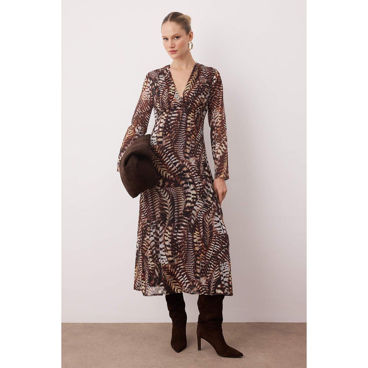 Elegantes Maxikleid mit Federprint
