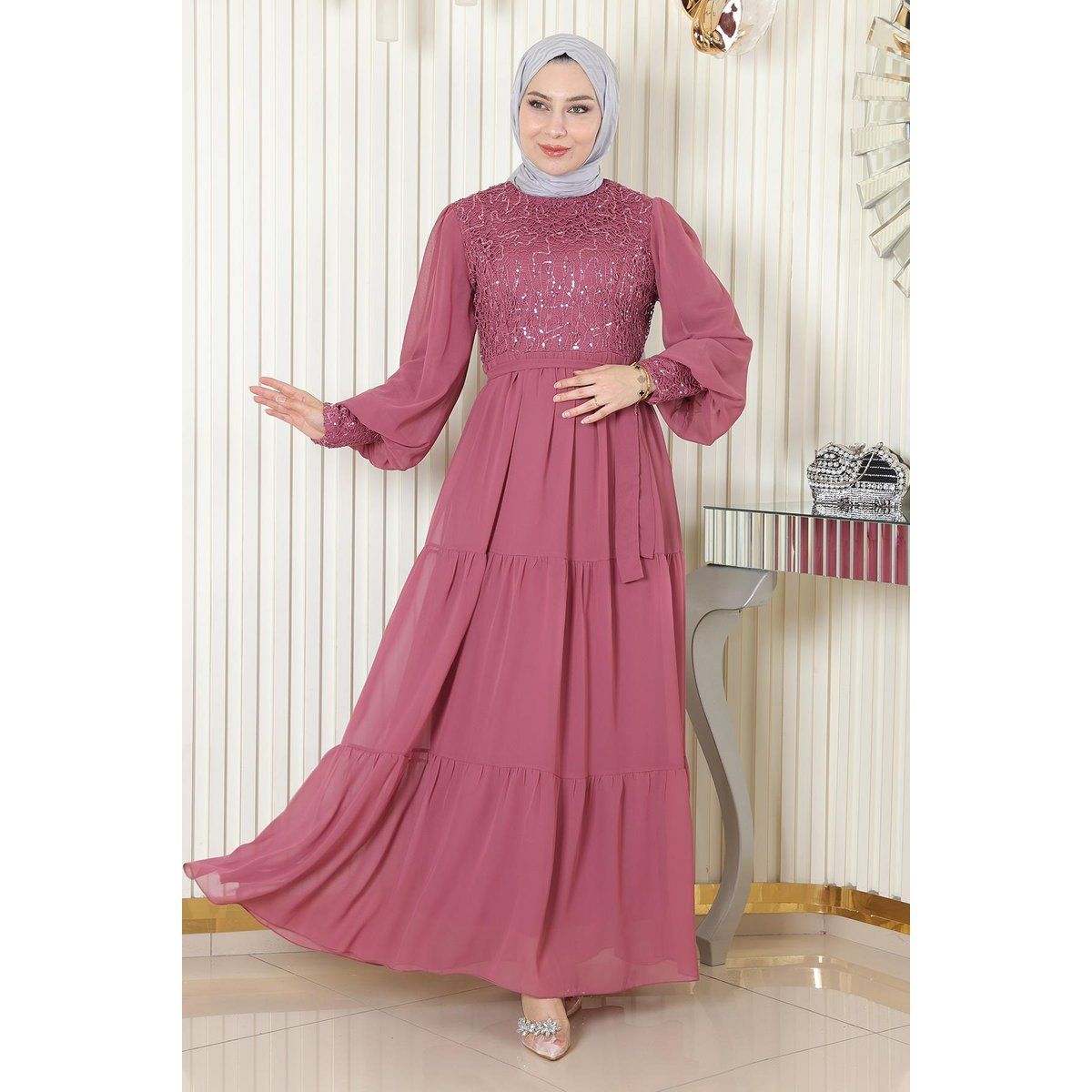 Elegantes Pailletten-Chiffon-Maxikleid