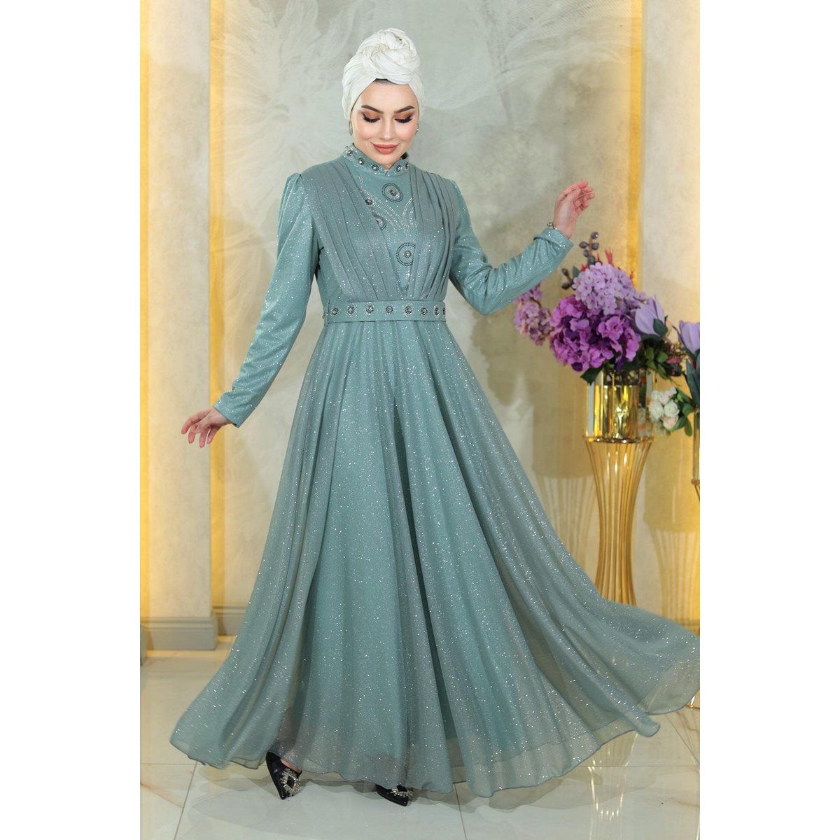 Glitzerndes Chiffon-Abendkleid