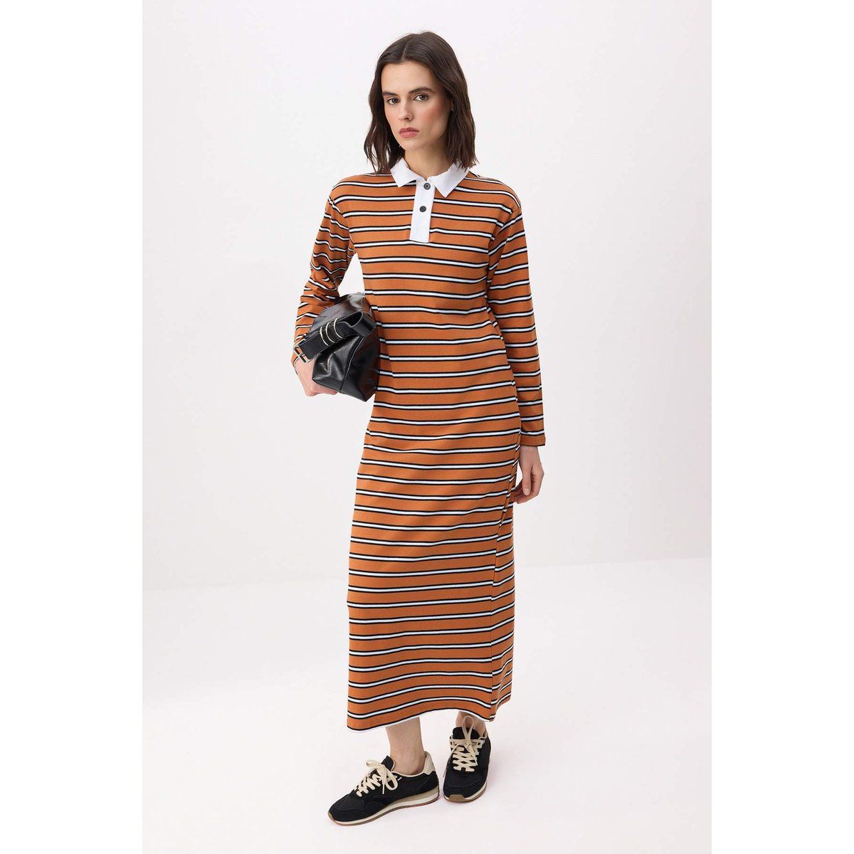 Gestreiftes Polo-Maxikleid aus Baumwolle