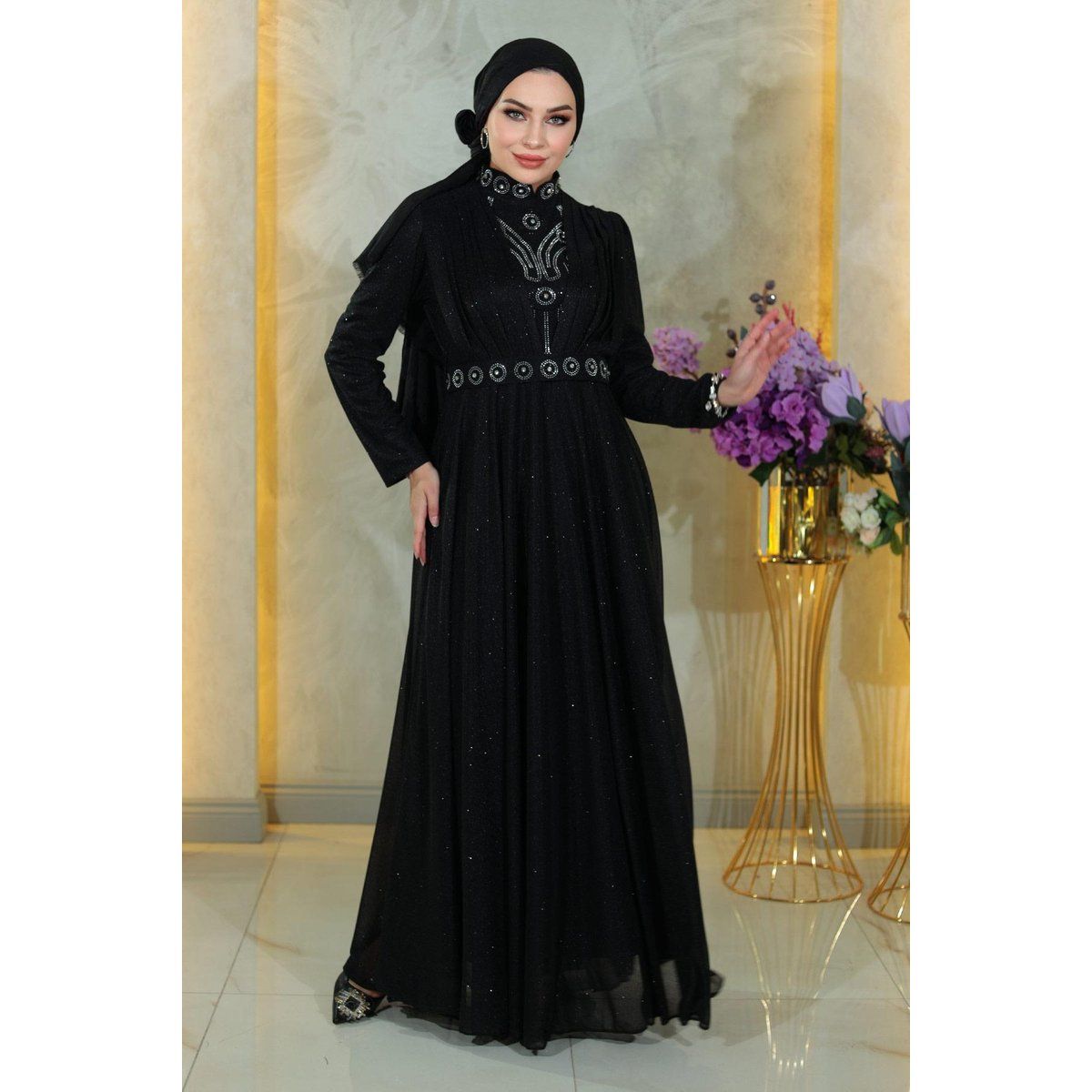 Glitzerndes Chiffon Hijab Abendkleid