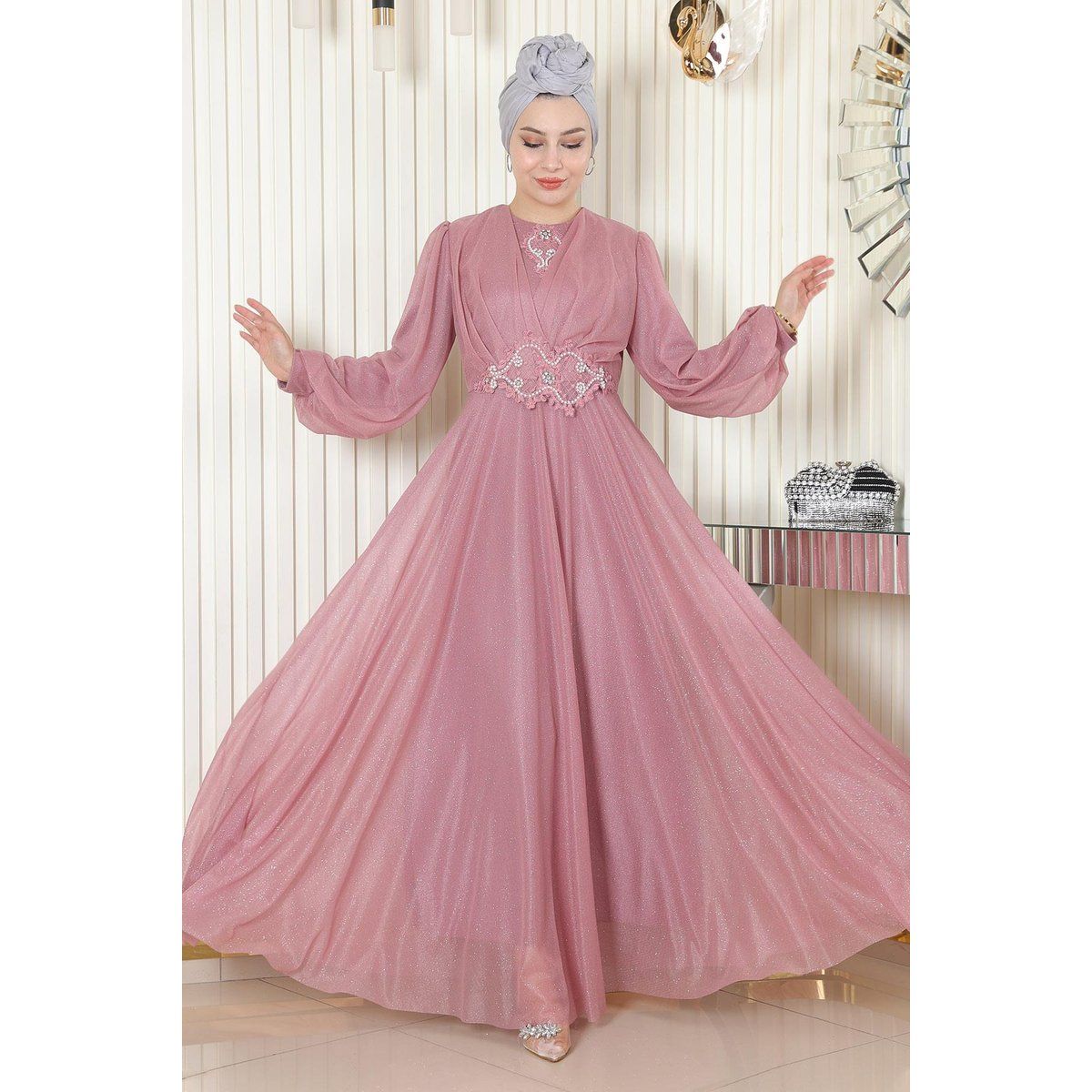 Drapiertes Abendkleid aus Glitzer-Chiffon