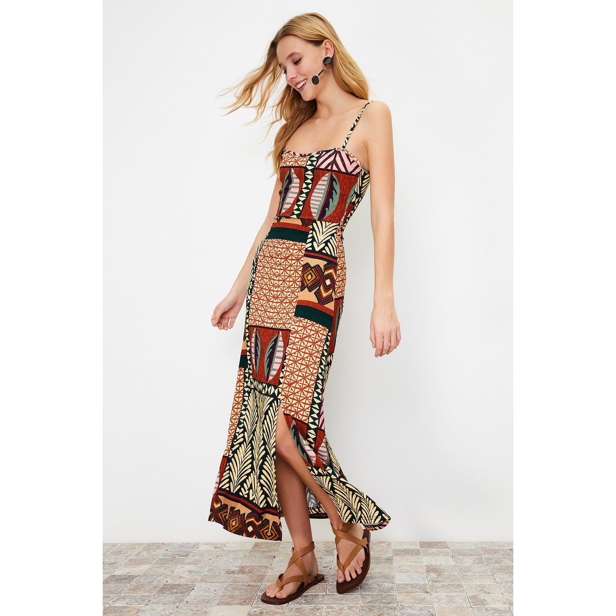 Midikleid mit Ethno-Muster