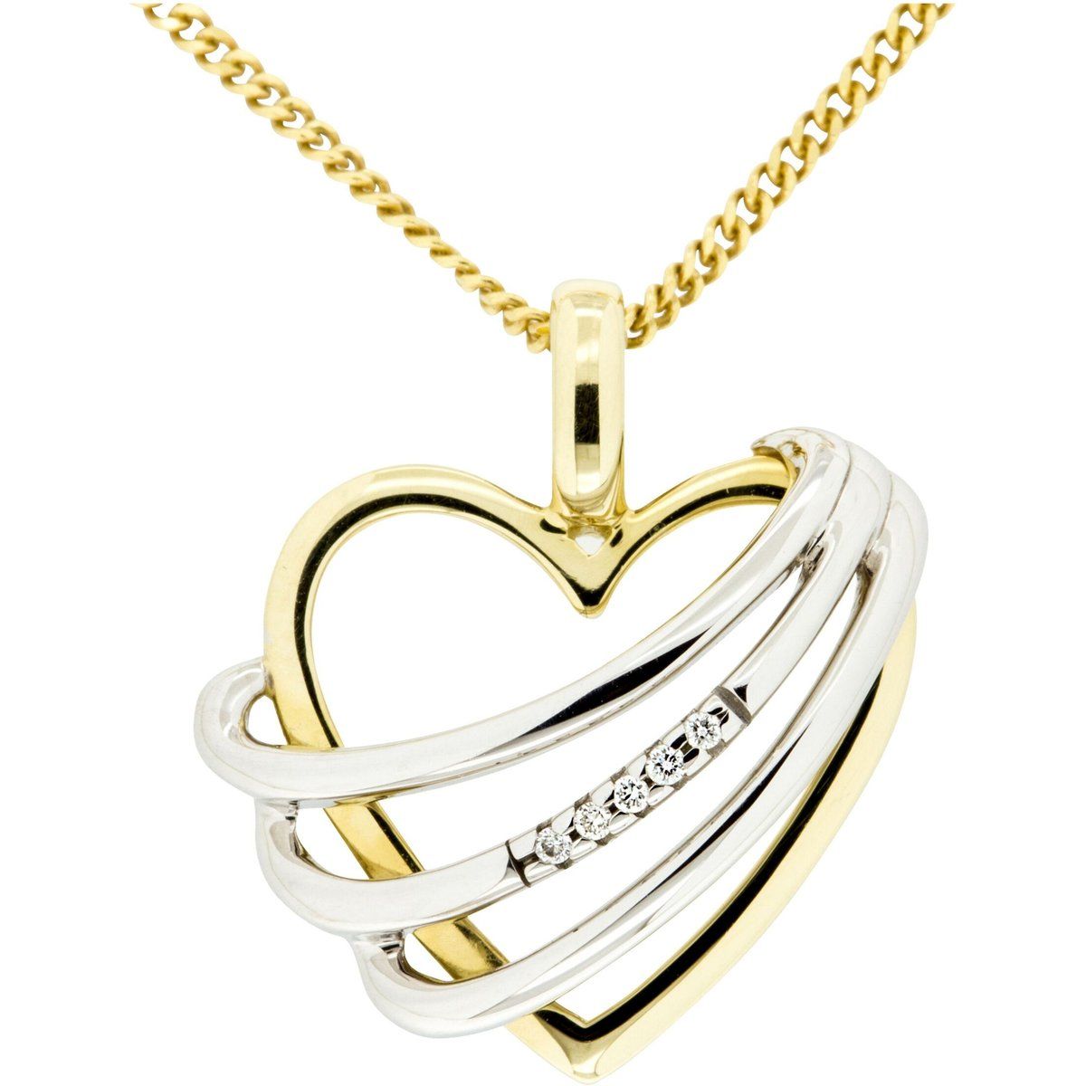 Zweifarbige Herz-Halskette mit Diamanten
