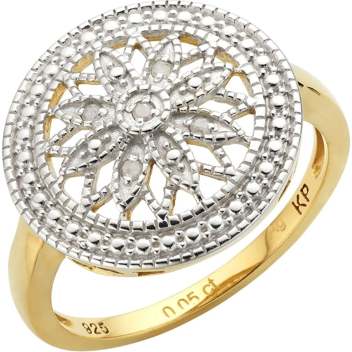 Zweifarbiger runder Diamantring mit Filigran