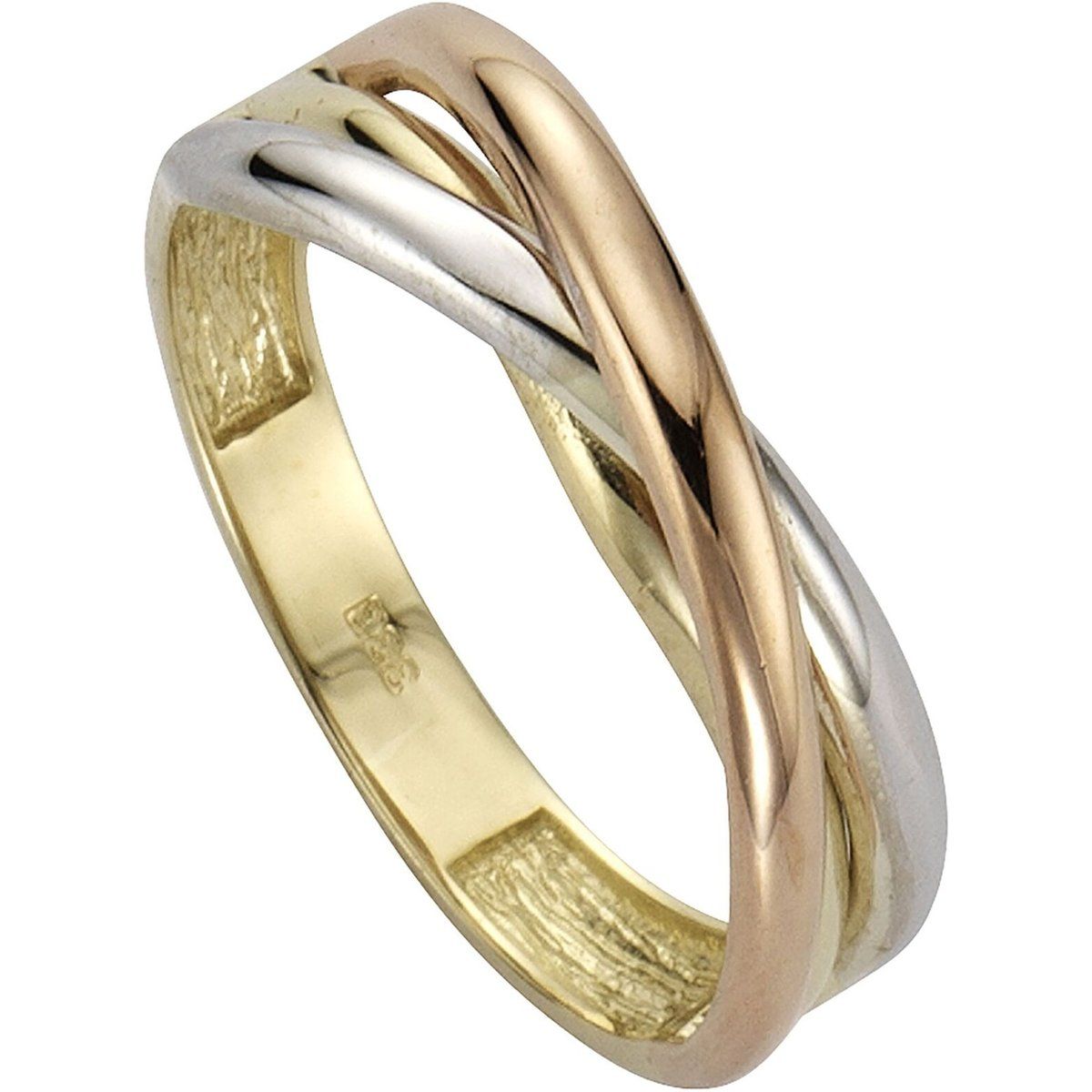Eleganter verschlungener dreifarbiger Goldring